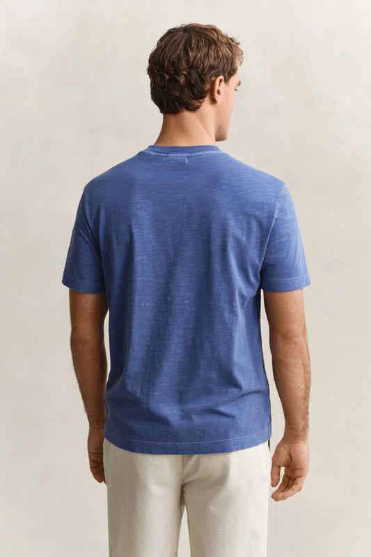 Bawełniany t-shirt męski z okrągłym kołnierzykiem regular fit niebieski