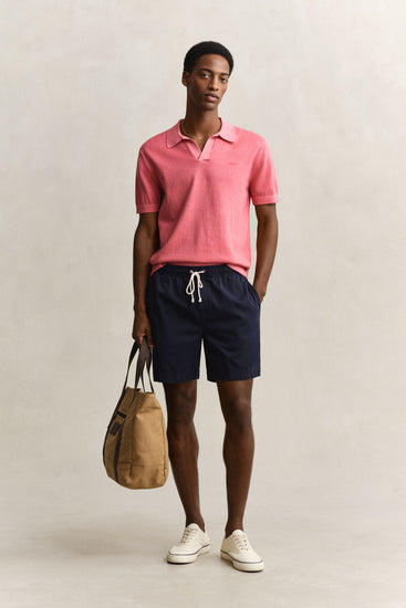Bawełniany sweter męski z kołnierzykiem polo regular fit czerwony