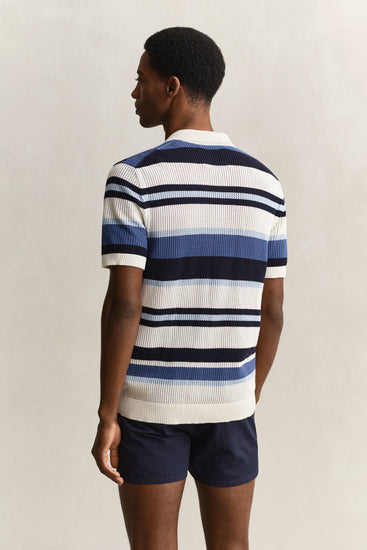Bawełniany sweter męski z kołnierzykiem polo regular fit niebieski