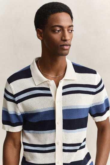 Bawełniany sweter męski z kołnierzykiem polo regular fit niebieski