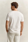 Bawełniany t-shirt męski z nadrukiem regular fit kremowy