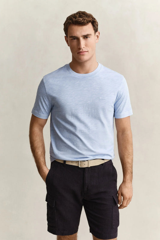 Bawełniany t-shirt męski regular fit błękitny