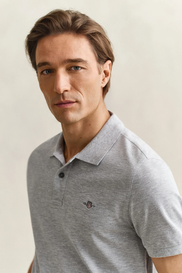 Bawełniana koszulka polo męska z krótkim rękawem regular fit szara