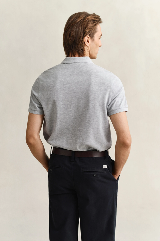 Bawełniana koszulka polo męska z krótkim rękawem regular fit szara