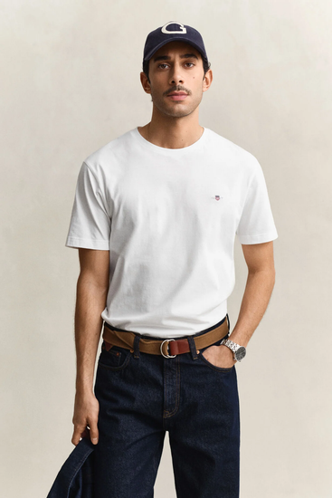 T-shirt męski z okrągłym dekoltem regular fit biały