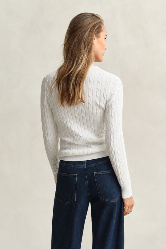 Sweter damski z okrągłym dekoltem slim fit biały