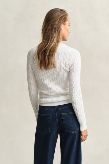 Sweter damski z okrągłym dekoltem slim fit biały