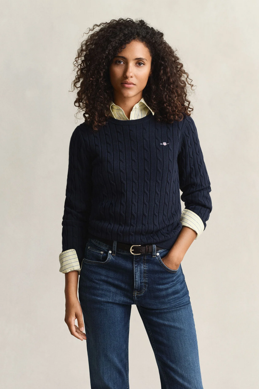 Sweter damski z okrągłym dekoltem slim fit granatowy