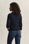Sweter damski z okrągłym dekoltem slim fit granatowy