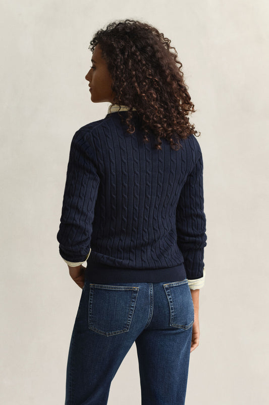 Sweter damski z okrągłym dekoltem slim fit granatowy