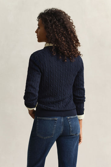 Sweter damski z okrągłym dekoltem slim fit granatowy
