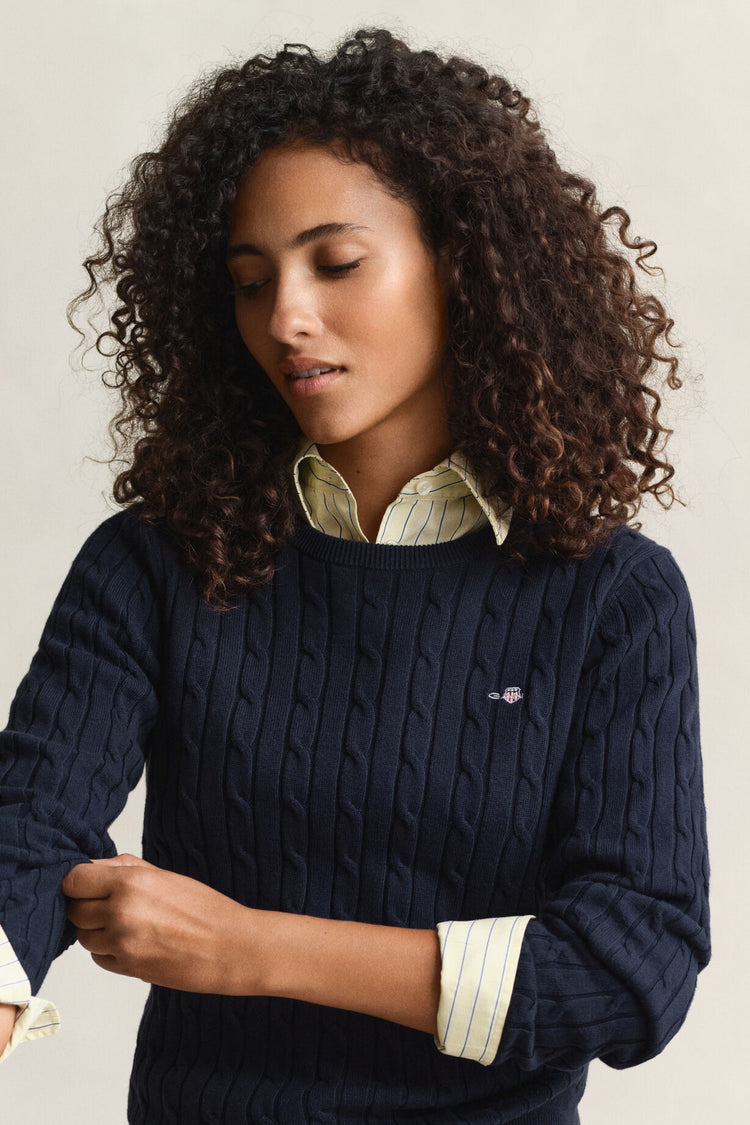 Sweter damski z okrągłym dekoltem slim fit granatowy