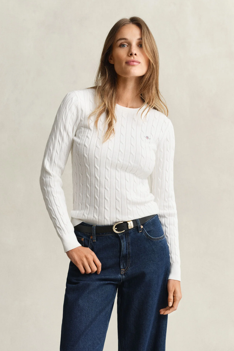Sweter damski z okrągłym dekoltem slim fit biały