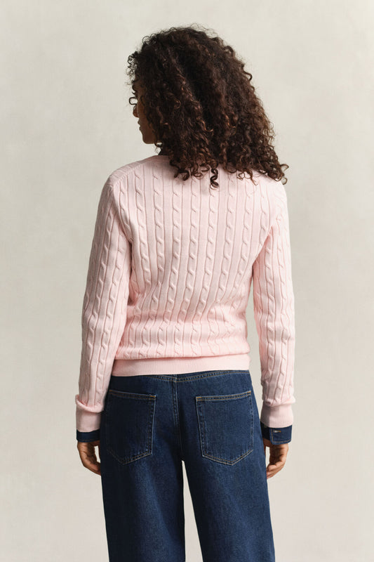 Sweter damski z dekoltem V slim fit różowy
