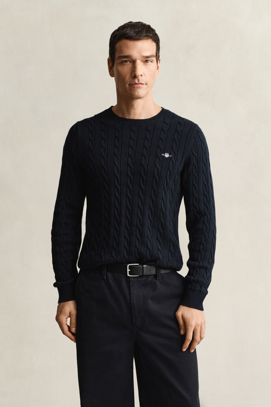 Sweter męski z okrągłym dekoltem regular fit granatowy