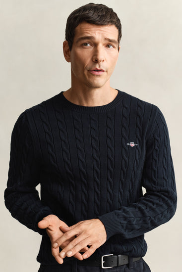 Sweter męski z okrągłym dekoltem regular fit granatowy