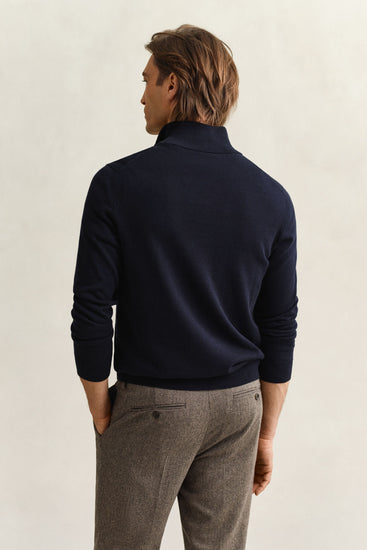 Sweter męski z zamkiem do połowy długi rękaw regular fit granatowy