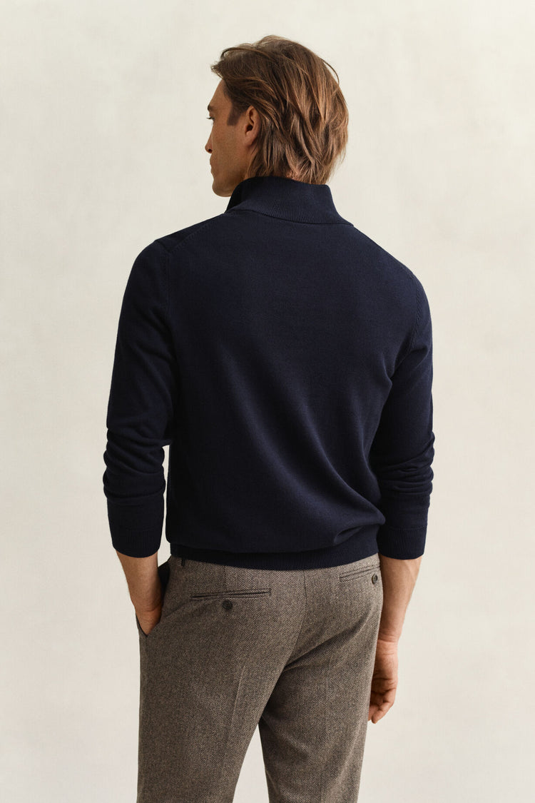 Sweter męski z zamkiem do połowy długi rękaw regular fit granatowy