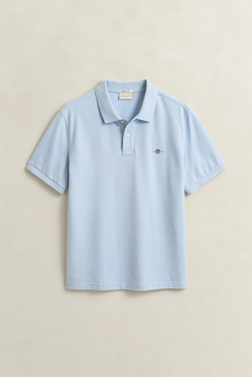 Bawełniane polo męskie z krótkim rękawem regular fit niebieskie