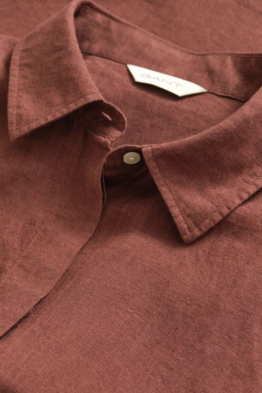 Lniana koszula damska z krótkim rękawem relaxed fit brązowa