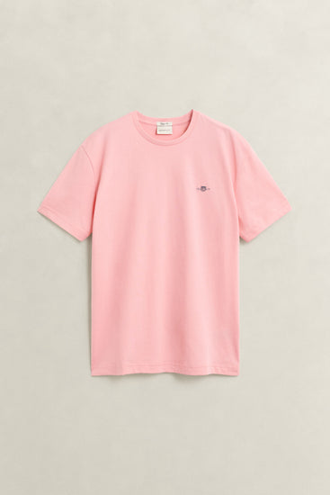 Bawełniany t-shirt męski z okrągłym dekoltem regular fit różowy