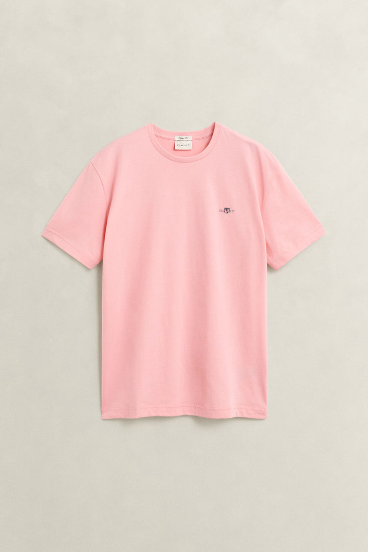Bawełniany t-shirt męski z okrągłym dekoltem regular fit różowy